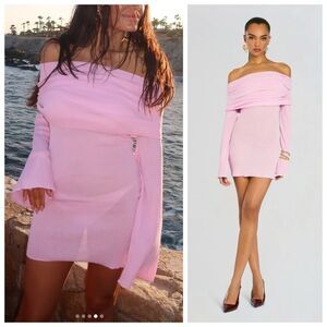 NEW SER.O.YA Mini Dress Pink Knit Galli Off Shoulder Long Sleeve size M